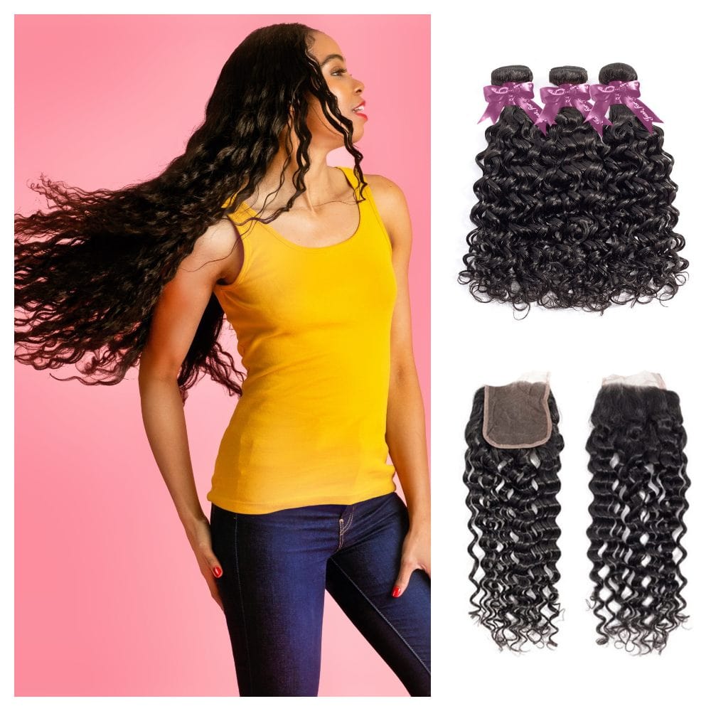 NochaStore 12inches / 1 Bundle / Natural Water Wave Bundle Brazilian Hair with Closure