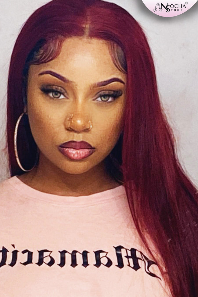 NochaStore Burgundy Straight Brazilian Human Hair Wigs