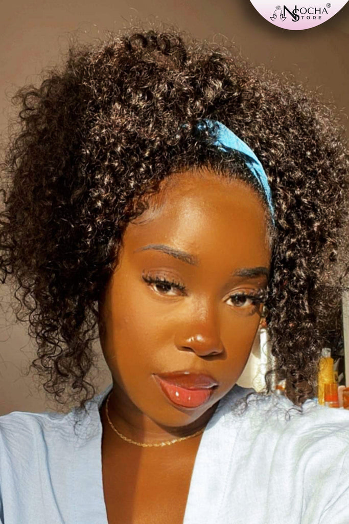 NochaStore Headband Human Hair Glueless Wig Curly