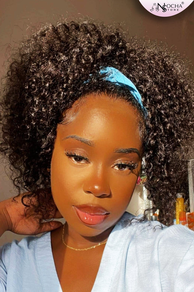 NochaStore Headband Human Hair Glueless Wig Curly