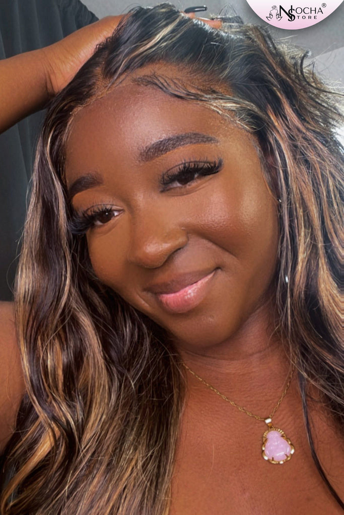 NochaStore Highlight Blonde Platinum on Black Hair Wigs