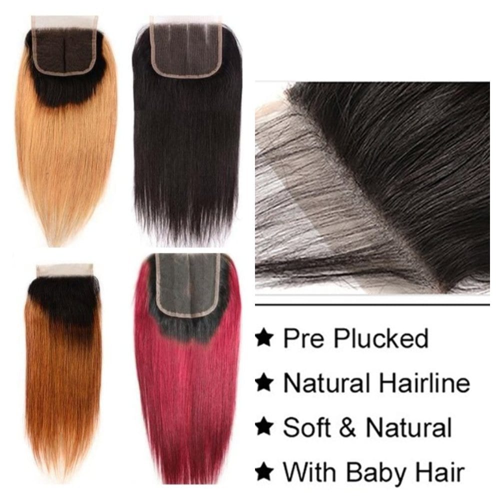 NochaStore Natural and Blonde Straight Lace Closure Human Hair