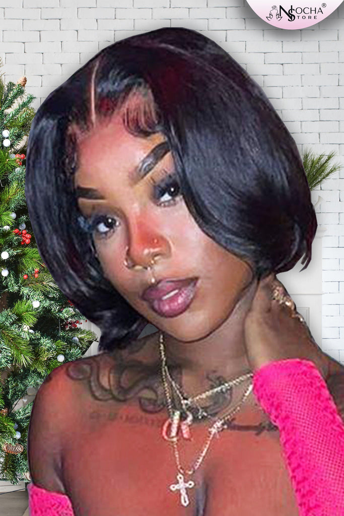 NochaStore Straight Brazilian Human Hair Short Bob Wig